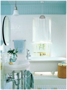Bathroom with bead board ceiling